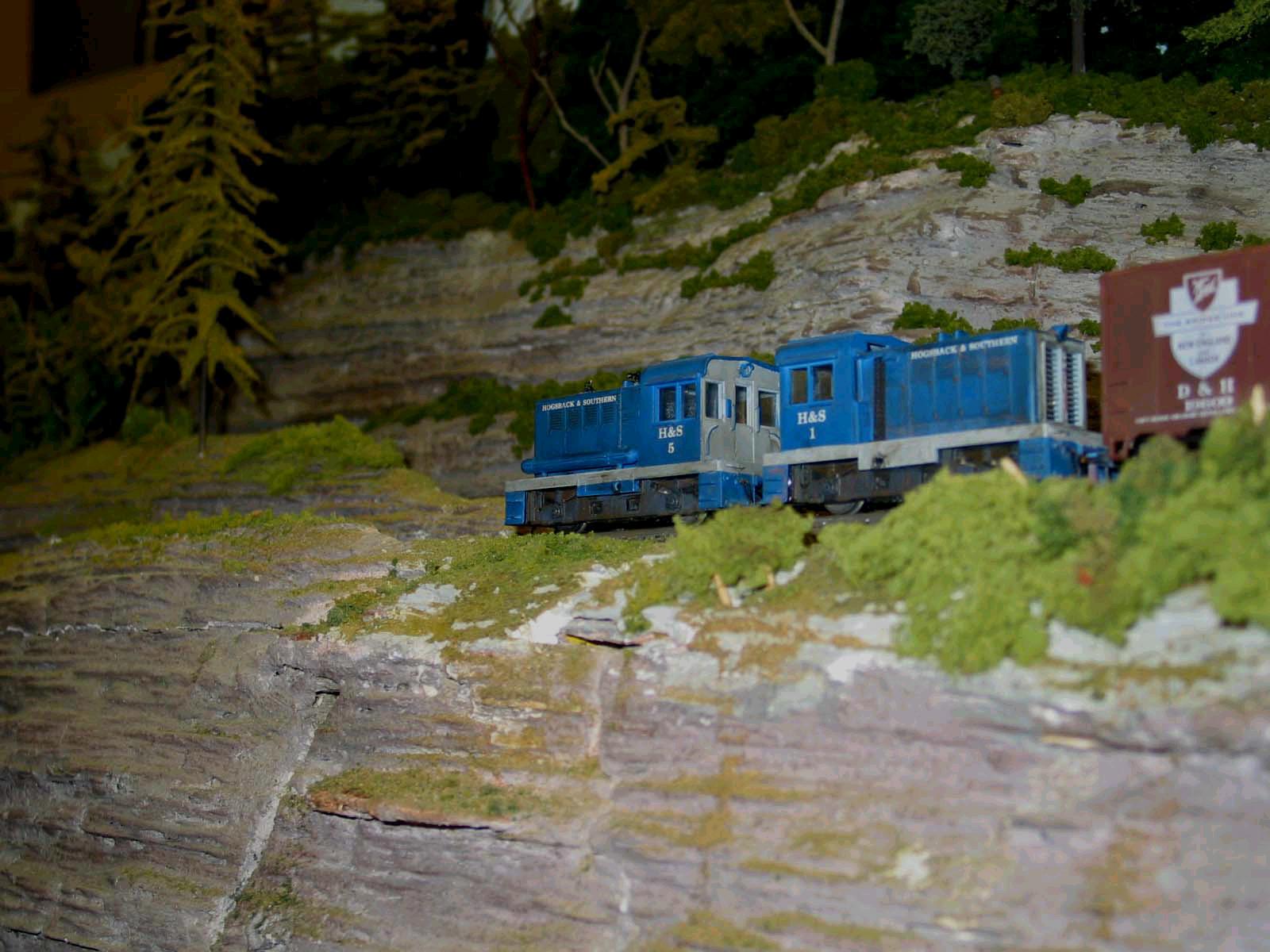 Two Athern Hustlers decorated in Hogsback and Southern livery pull a train on the Venzke branch.