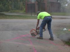 The sewer and water runs start. Naturally, the sewer hook up would be right under our driveway.